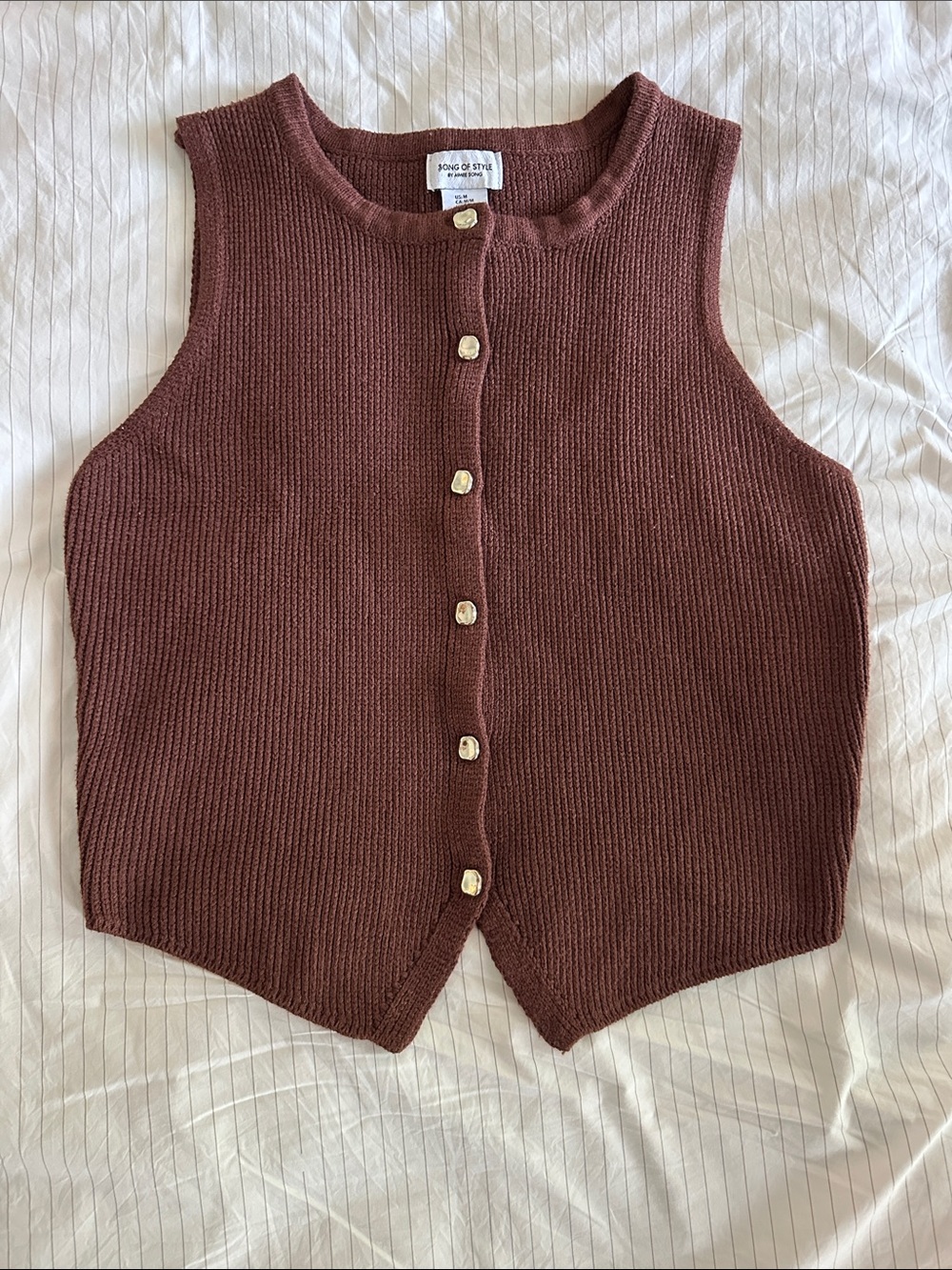 Song of Style by Aimee Song - Brick Brown Sleeveless Button-Front Knit Vest - M